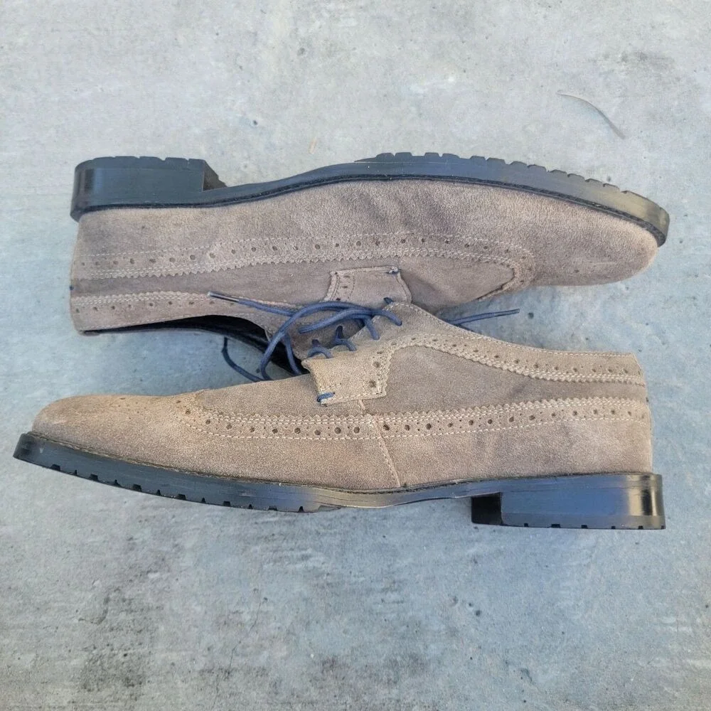 BEN SHERMAN Men's‎ Sz 13 Wingtip Brogue Oxford Loafers Grey Suede Leather Italy